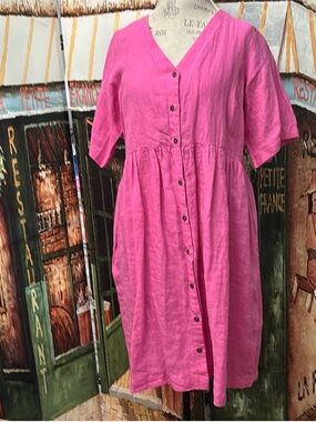 - Gudrun Sjoden Woven Linen Dress, Hot Pink, Size Medium